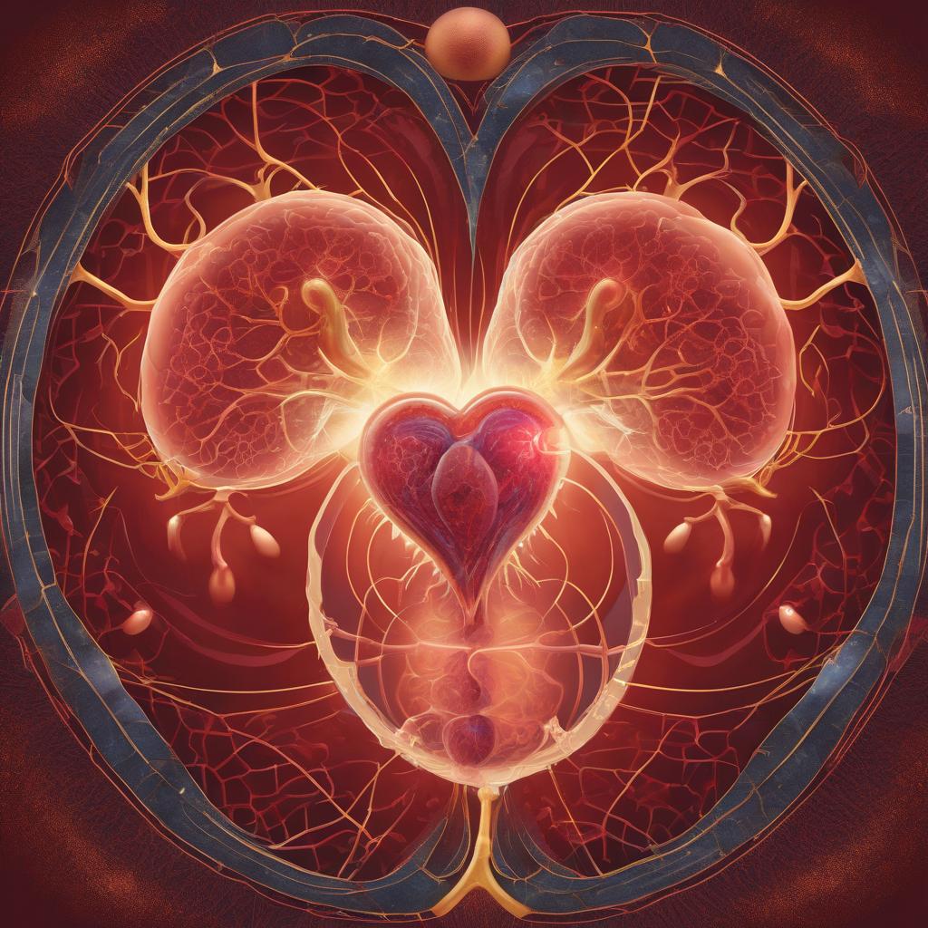 A glowing anatomical heart surrounded by interconnected energy pathways and illuminated organs, symbolizing alignment, balance, and heart coherence.