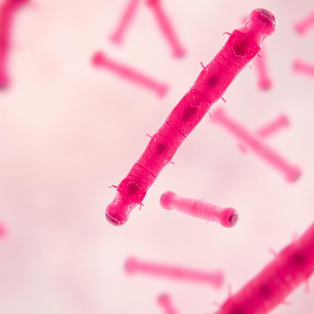image of lactobacillus bacteria appearing as dark pink rods with dots in the middle - a representation for a good microbiome for fertility