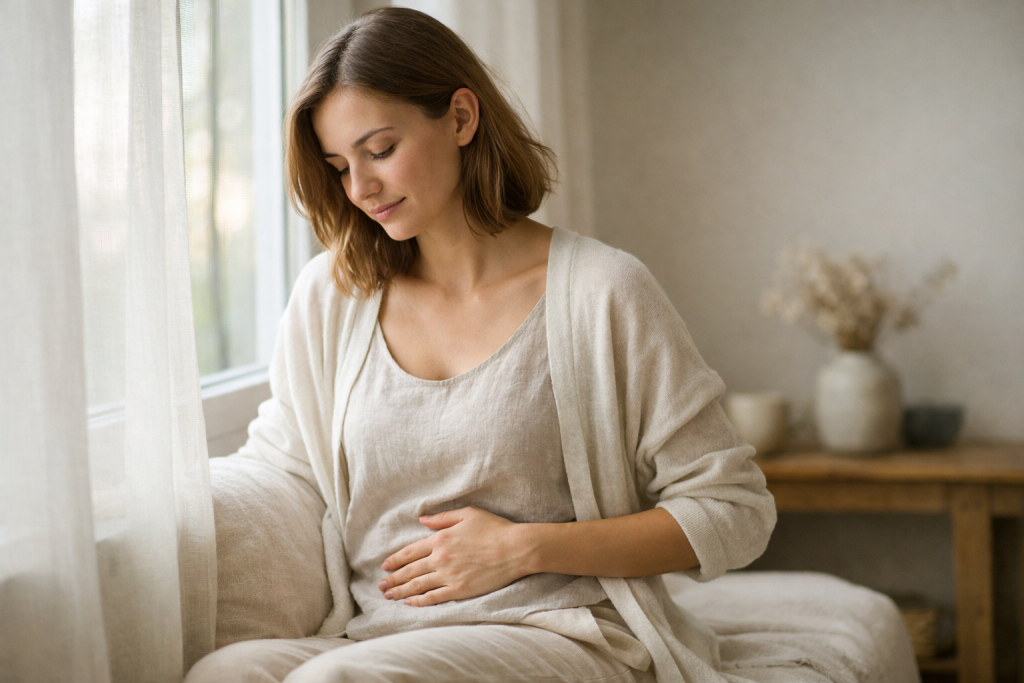 Woman resting in calm environment representing chronic inflammation and fertility balance